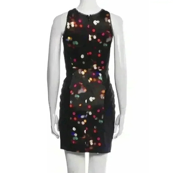 Milly New York Black Satin Colored Polka Dot Party Dress Size 2 XS Sheer Edges - Picture 5 of 9